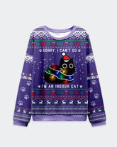 Big & Tall Men's Christmas Purple Cat Graffiti Print Crewneck Ugly Sweater